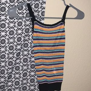 striped knit tank top with criss cross back